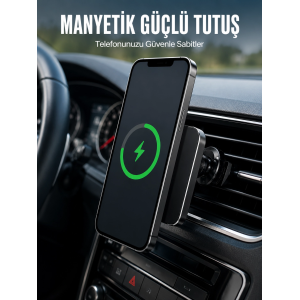 15w Hızlı Şarj Destekli Manyetik Araç Telefon Tutucu Kablosuz Araç Şarj Standı