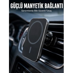 15w Magsafe Uyumlu Manyetik Araç Şarj Standı | Güçlü Mıknatıslı Telefon Tutucu
