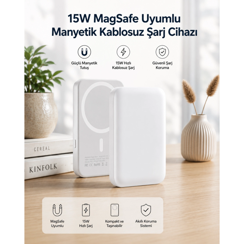 15w Magsafe Uyumlu Manyetik Kablosuz Powerbank 5000 Mah 15w Magsafe Uyumlu Manyetik Kablosuz Powerbank 5000 Mah