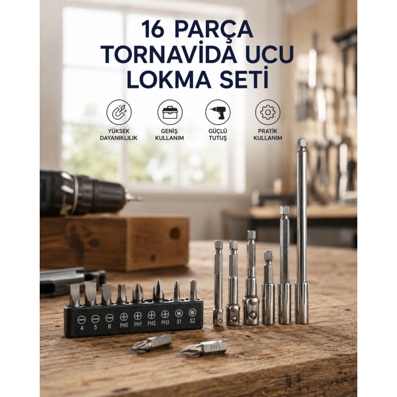 16 Parça Bits, Adaptör Ve Tornavida Ucu Seti 16 Parça Bits, Adaptör Ve Tornavida Ucu Seti