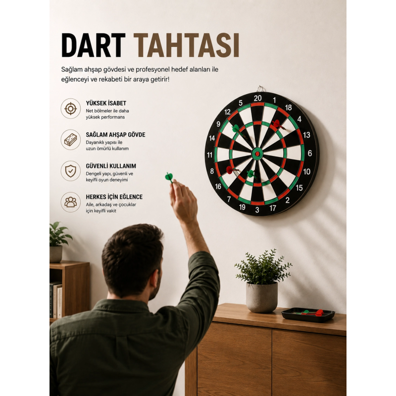 17 İnç Dart Tahtası Sağlam Ahşap Gövde Ve Uzun Ömürlü Kullanım 17 İnç Dart Tahtası Sağlam Ahşap Gövde Ve Uzun Ömürlü Kullanım
