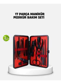 17 Parça Profesyonel Manikür Pedikür Seti Paslanmaz Çelik Siyah Kutu