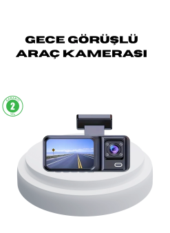 170° Geniş Açılı 3 Kameralı Araç İçi Kayıt Cihazı Gece Görüşlü