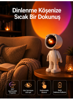 180 Derece Dönebilen Astronot Masa Ve Gece Lambası Projektör