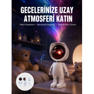 180 Derece Dönebilen Astronot Masa Ve Gece Lambası Projektör Yeni Nesil