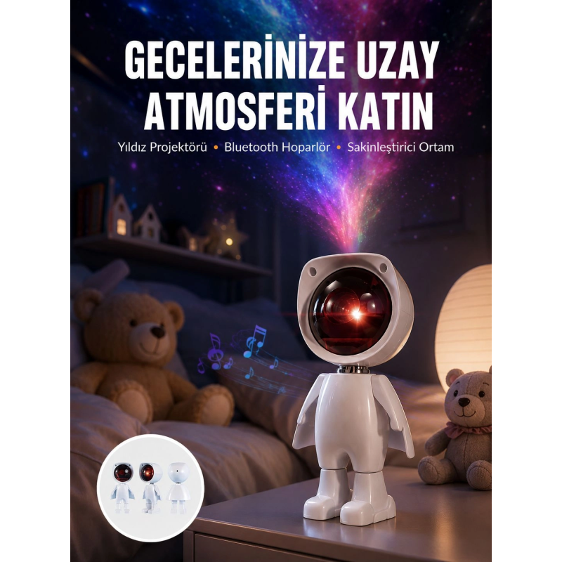 180 Derece Dönebilen Astronot Masa Ve Gece Lambası Projektör Yeni Nesil 180 Derece Dönebilen Astronot Masa Ve Gece Lambası Projektör Yeni Nesil