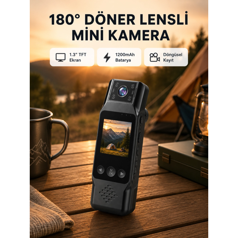 180° Döner Lensli Mini Kamera 1080p Full Hd Hareket Algılama 1200mah 180° Döner Lensli Mini Kamera 1080p Full Hd Hareket Algılama 1200mah