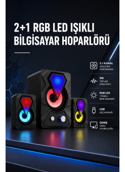 2+1 Rgb Led Işıklı Güçlü Bas Sistemli Bilgisayar Hoparlörü