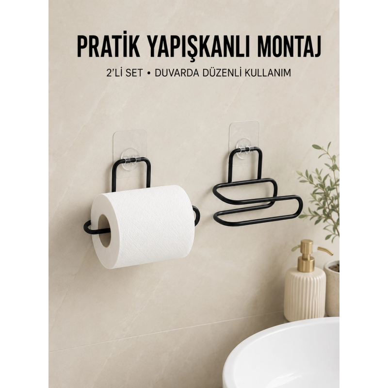 2 Adet Yapışkanlı Wc Kağıtlık Siyah Metal Pratik Duvar Tipi Rulo Tutucu 2 Adet Yapışkanlı Wc Kağıtlık Siyah Metal Pratik Duvar Tipi Rulo Tutucu