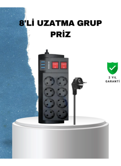 2 Metre Güçlü Çoklu Priz 8 Soket