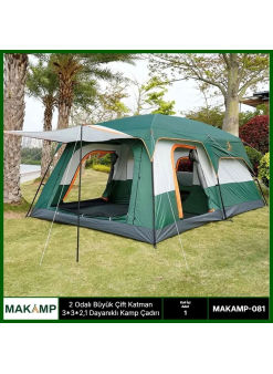 2 Odalı Büyük Çift Katman 3*3*2,1 Dayanıklı Kamp Çadırı