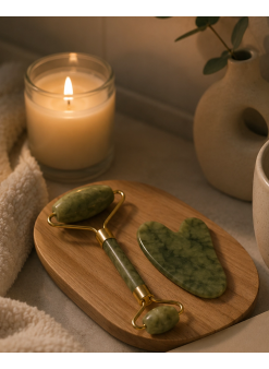 2 Parça Jade Stone Cilt Bakım Seti Şişkinlik Karşıtı Yüz Masajı