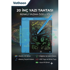 20 Inc Renkli Lcd Grafik Dijital Kalemli Çizim Tableti Yazı Tahta Not Yazma Eğitim Tableti Mavi