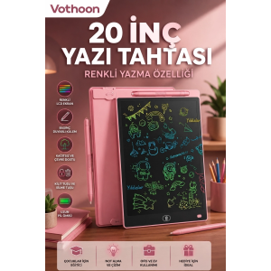 20 Inc Renkli Lcd Grafik Dijital Kalemli Çizim Tableti Yazı Tahta Not Yazma Eğitim Tableti Pembe