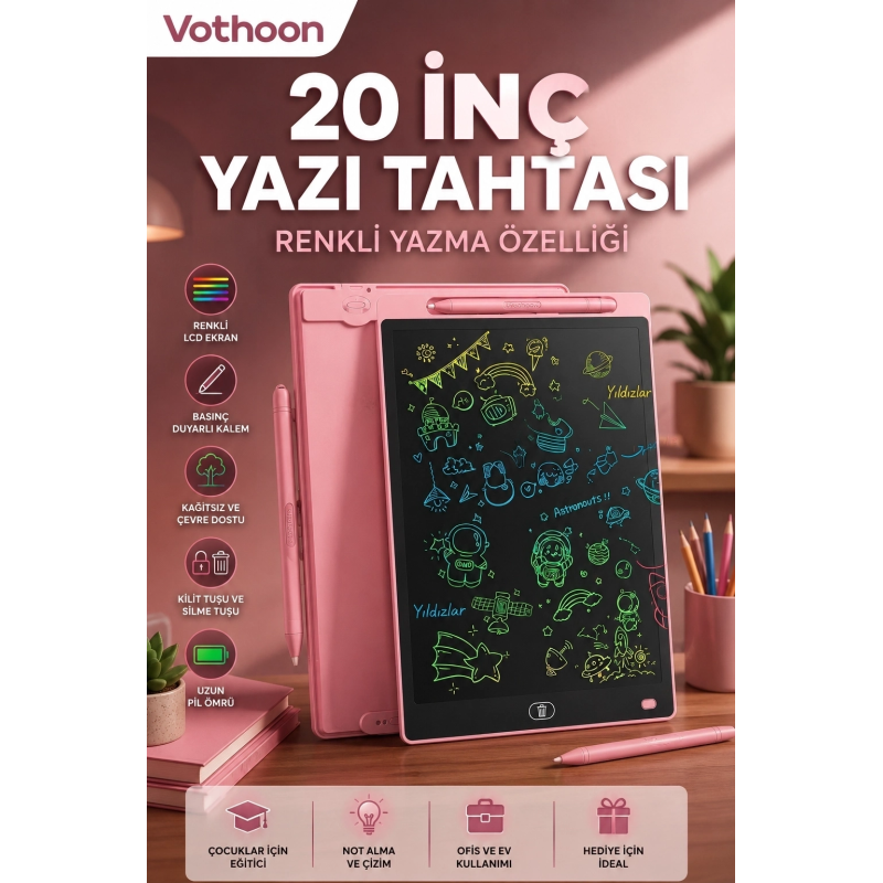 20 Inc Renkli Lcd Grafik Dijital Kalemli Çizim Tableti Yazı Tahta Not Yazma Eğitim Tableti Pembe 20 Inc Renkli Lcd Grafik Dijital Kalemli Çizim Tableti Yazı Tahta Not Yazma Eğitim Tableti Pembe