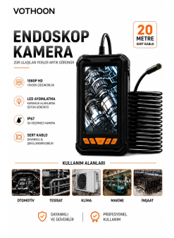 20 Metre Tek Kameralı Endoskop Kamera 1080p Hd Led Aydınlatmalı Sert Kablolu Yeni