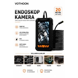 20 Metre Tek Kameralı Endoskop Kamera 1080p Hd Led Aydınlatmalı Sert Kablolu Yeni