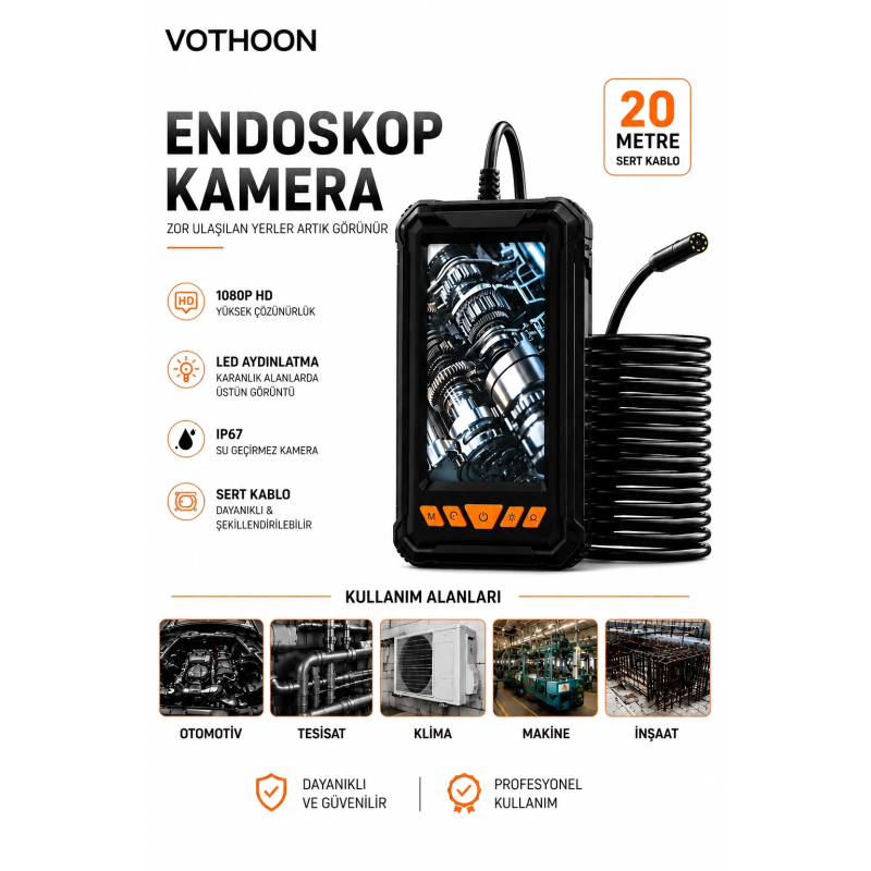 20 Metre Tek Kameralı Endoskop Kamera 1080p Hd Led Aydınlatmalı Sert Kablolu Yeni 20 Metre Tek Kameralı Endoskop Kamera 1080p Hd Led Aydınlatmalı Sert Kablolu Yeni