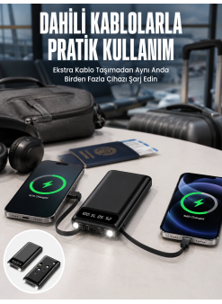 20.000 Mah Led Işıklı Lcd Ekran Usb Girişli Type-c Lightning Powerbank Yeni Nesil