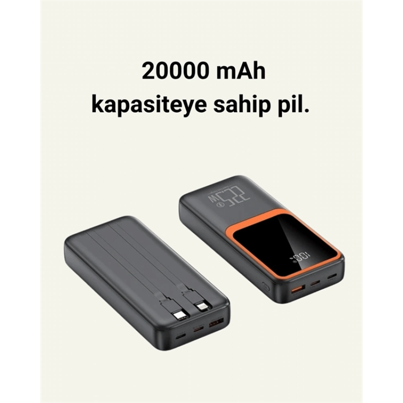 20.000 Mah Powerbank – 22.5w Hızlı Şarj, Çok Kablolu, Dijital Göstergeli 20.000 Mah Powerbank – 22.5w Hızlı Şarj, Çok Kablolu, Dijital Göstergeli