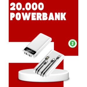 20.000mah Pd Powerbank Led Işık Lcd Ekran Dahili Kablo Çoklu Giriş