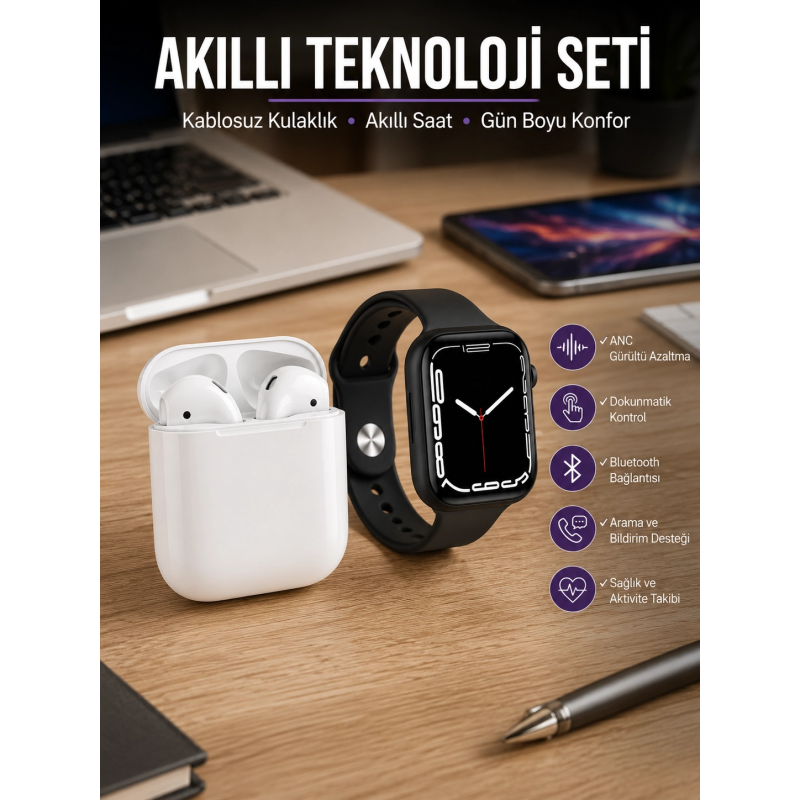 2025 Model Akıllı Saat Ve 2.nesil Tws Bluetooth Kulaklık Anc Özelliği Amoled Ekran 2025 Model Akıllı Saat Ve 2.nesil Tws Bluetooth Kulaklık Anc Özelliği Amoled Ekran