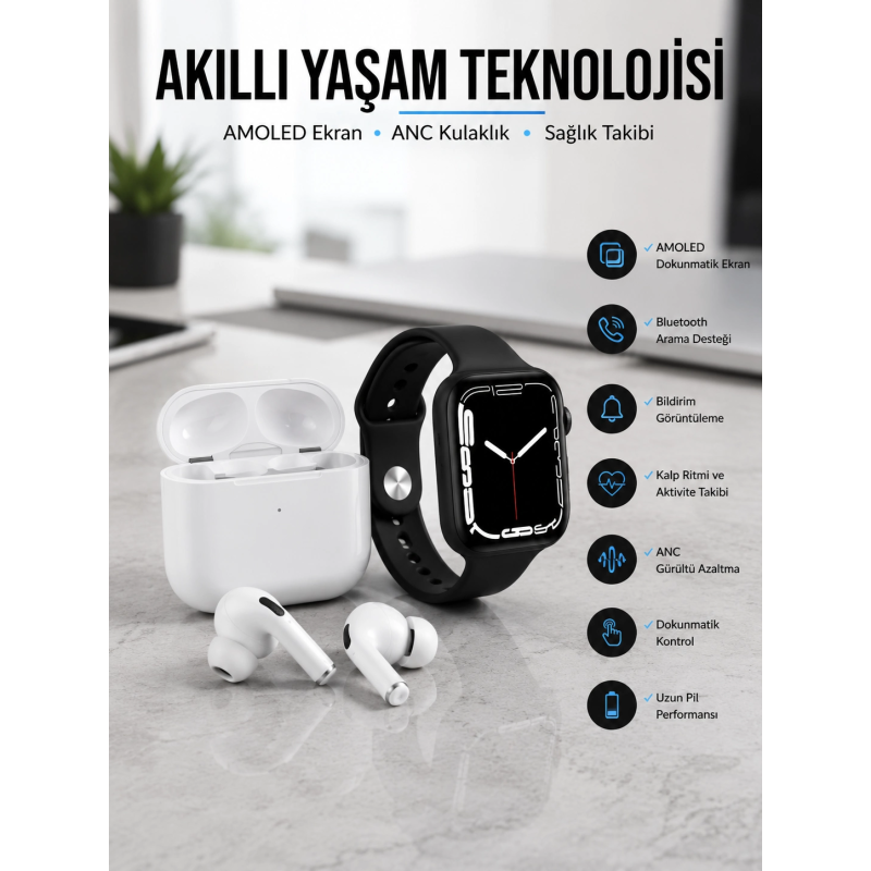 2025 Model Akıllı Saat Ve Yeni Nesil Pro Bluetooth Kulaklık Tws Yüksek Ses Kaliteli 2025 Model Akıllı Saat Ve Yeni Nesil Pro Bluetooth Kulaklık Tws Yüksek Ses Kaliteli