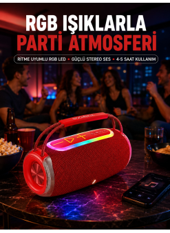 20w Güçlü Ses Çift Sürücülü Rgb Led Işıklı Bluetooth 5.3 Hoparlör