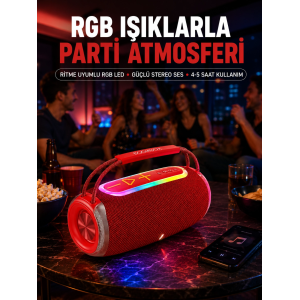 20w Güçlü Ses Çift Sürücülü Rgb Led Işıklı Bluetooth 5.3 Hoparlör