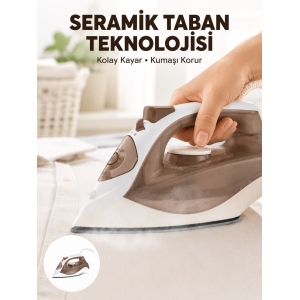 2200 Watt Buharlı Ütü Kahverengi Seramik Taban Şok Buharlı