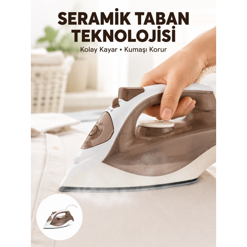 2200 Watt Buharlı Ütü Kahverengi Seramik Taban Şok Buharlı 2200 Watt Buharlı Ütü Kahverengi Seramik Taban Şok Buharlı