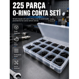 225 Parça O-ring Conta Seti 18 Farklı Ölçü Kauçuk Sızdırmazlık Conta Organizer Kutulu
