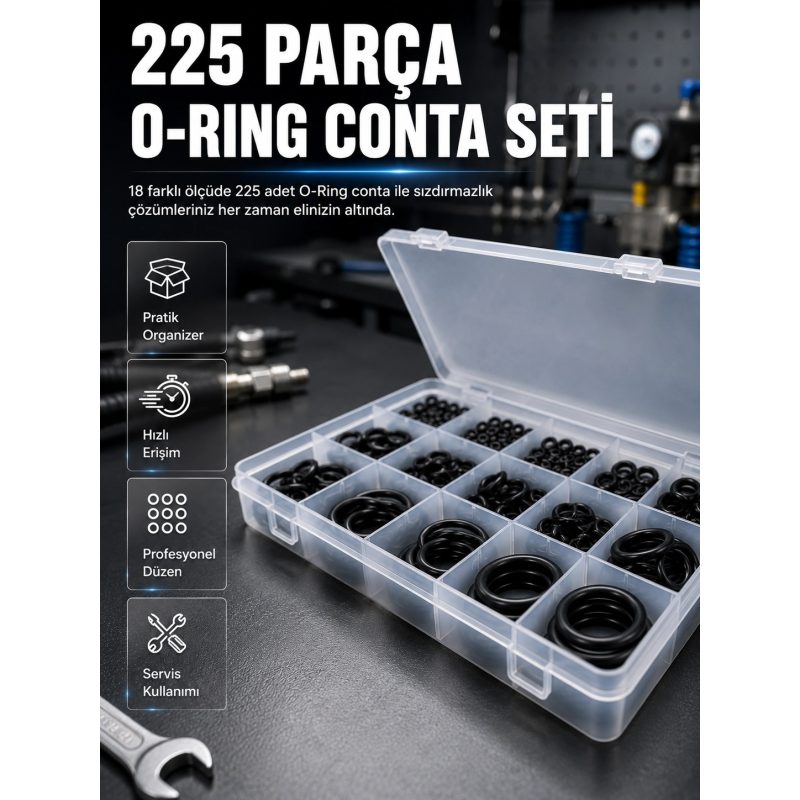 225 Parça O-ring Conta Seti 18 Farklı Ölçü Kauçuk Sızdırmazlık Conta Organizer Kutulu 225 Parça O-ring Conta Seti 18 Farklı Ölçü Kauçuk Sızdırmazlık Conta Organizer Kutulu