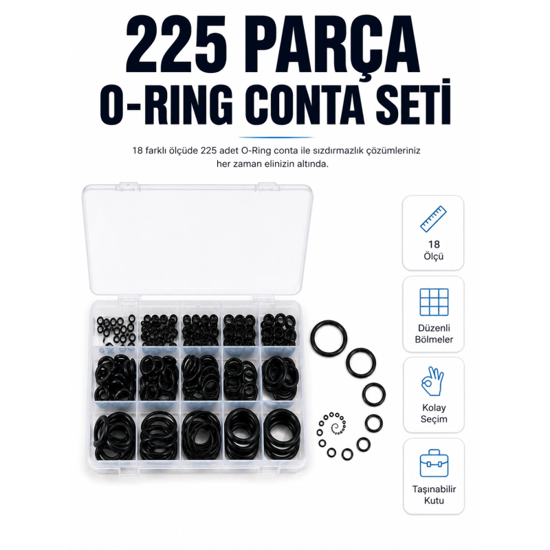225 Parça Profesyonel O-ring Conta Kiti Su, Yağ Ve Hava Sızdırmazlık Tamir Seti 225 Parça Profesyonel O-ring Conta Kiti Su, Yağ Ve Hava Sızdırmazlık Tamir Seti
