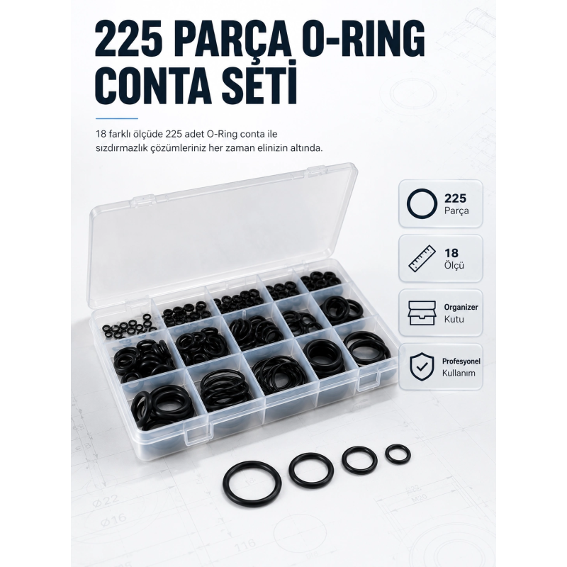 225 Pcs O-ring Conta Seti Profesyonel Tamir, Bakım Ve Sızdırmazlık Çözümü 225 Pcs O-ring Conta Seti Profesyonel Tamir, Bakım Ve Sızdırmazlık Çözümü