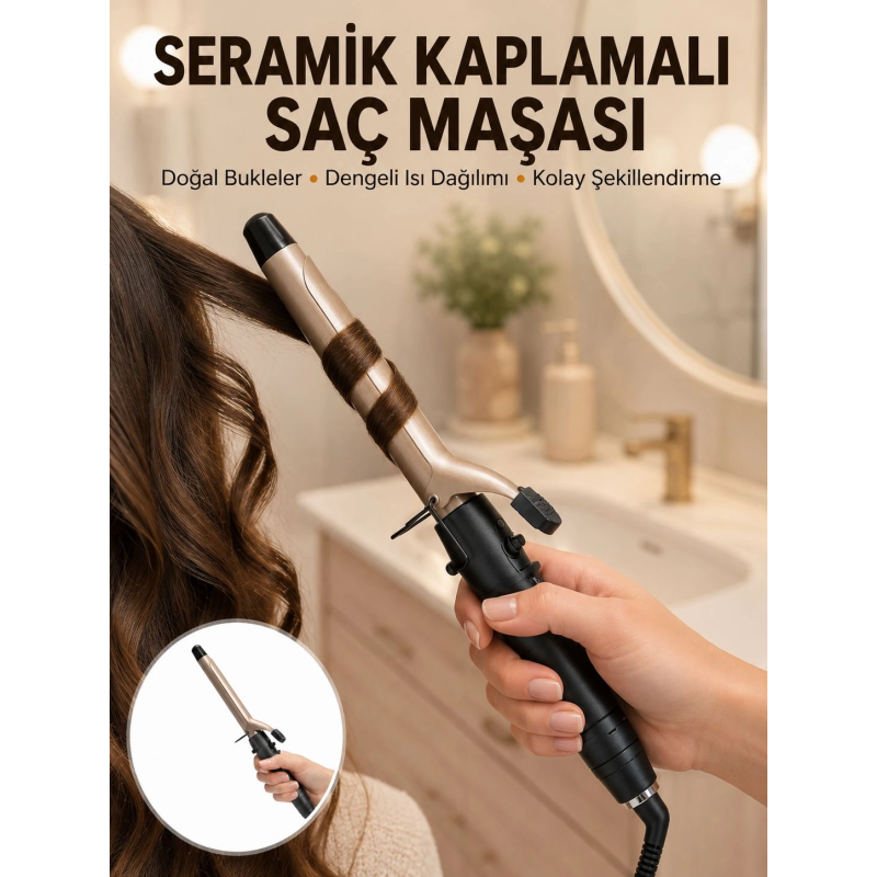 25 Mm Seramik Saç Maşası Kalın Bukle Ve Hacimli Dalga İçin Yeni Nesil 25 Mm Seramik Saç Maşası Kalın Bukle Ve Hacimli Dalga İçin Yeni Nesil