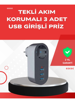 2500w Güç Destekli Akım Korumalı Priz – 3 Usb Çıkışlı