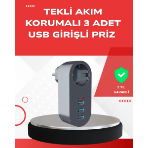 2500w Güç Destekli Akım Korumalı Priz – 3 Usb Çıkışlı