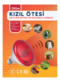 250w Kızılötesi (infrared) Isıtıcılı Hayvan Isıtma Ve Kuluçka Lambası (kırmızı Işık) E27 (kalın Duy)