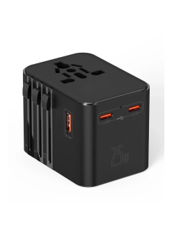 25w Evrensel Seyahat Adaptörü, Eu/us/uk/au Priz Dönüştürücü, 1x Usb, 2x Type-c Hızlı Şarj