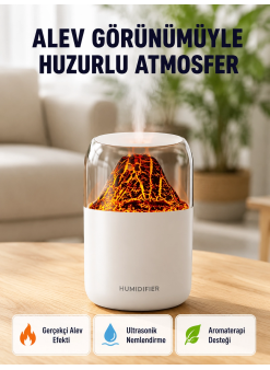 280ml Alev Işıklı Ultrasonik Hava Nemlendirici Sessiz Ve Usb Şarjlı