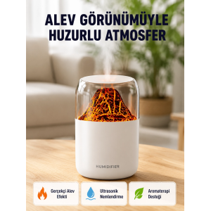 280ml Alev Işıklı Ultrasonik Hava Nemlendirici Sessiz Ve Usb Şarjlı