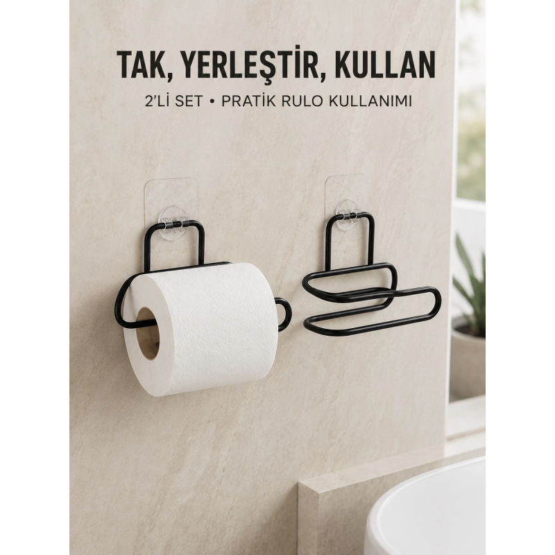 2’li Duvara Yapışkanlı Tuvalet Kağıtlığı Siyah Metal Pratik Rulo Tutucu 2’li Duvara Yapışkanlı Tuvalet Kağıtlığı Siyah Metal Pratik Rulo Tutucu
