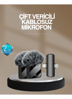 2’li Kablosuz Yaka Mikrofonu Type-c Ve Lightning Uyumlu Profesyonel Set