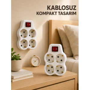 2’li Set 4’lü Priz Çoklayıcı Açma Kapama Anahtarlı Direkt Prize Takılan Adaptör