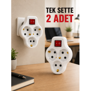 2’li Set Anahtarlı 3’lü Priz Çoğaltıcı Direkt Prize Takılan Kablosuz Çoklayıcı