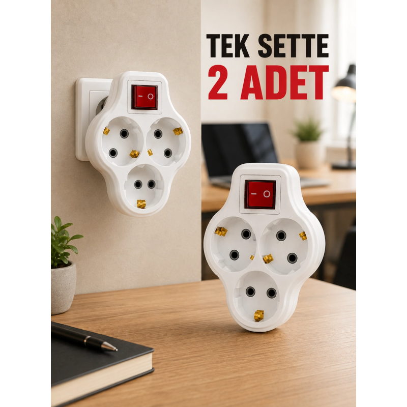 2’li Set Anahtarlı 3’lü Priz Çoğaltıcı Direkt Prize Takılan Kablosuz Çoklayıcı 2’li Set Anahtarlı 3’lü Priz Çoğaltıcı Direkt Prize Takılan Kablosuz Çoklayıcı