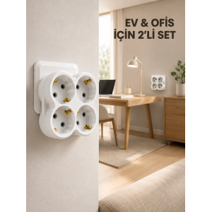 2’li Set Kablosuz 4’lü Priz Çoklayıcı Direkt Duvar Prizine Takılan Adaptör