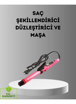 2’si 1 Arada Saç Düzleştirici Ve Maşa – 5 Isı Seviyesi, Seramik Kaplama, Döner Kablolu Ergonomik Tasarım