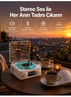 3-1 Kablosuz Bluetooth Hoparlör – Gece Lambalı, Saatli, Retro Tasarım